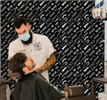 Papel pintado para barbería utensilios - TenVinilo