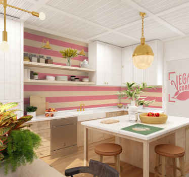 Papel pintado cocina rayas horizontales rosas - TenVinilo