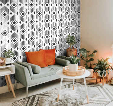 Papier peint noir et blanc style aztèque - TenStickers