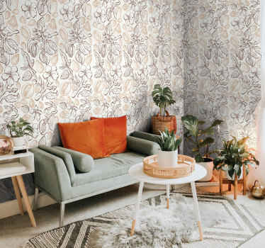 papel pintado de arboles dibujo ramas almendro - TenVinilo