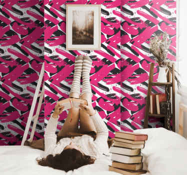 Papel pintado pinceladas fucsia y negro - TenVinilo