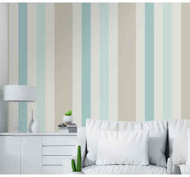 Papel pintado rayas verticales beige y azul - TenVinilo