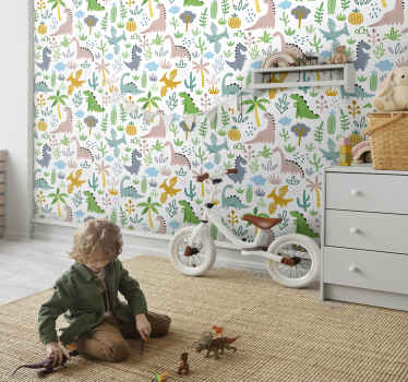 Dino Tapete schwedisches Jurassischen Muster - TenStickers