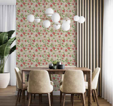 Tapete Esszimmer Erdbeeren und Blumen - TenStickers