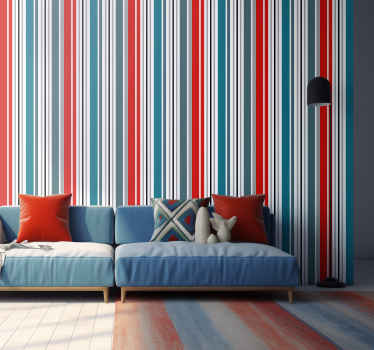 Tapete Wohnzimmer blau und rote Streifen senkrecht - TenStickers
