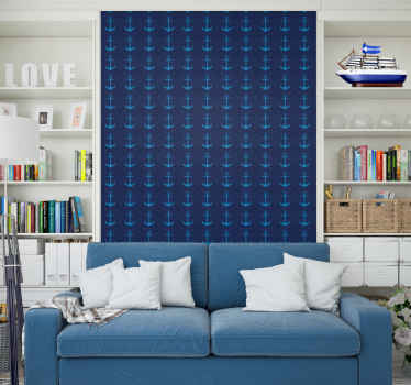 Navy blue anchors living room wallpaper - TenStickers