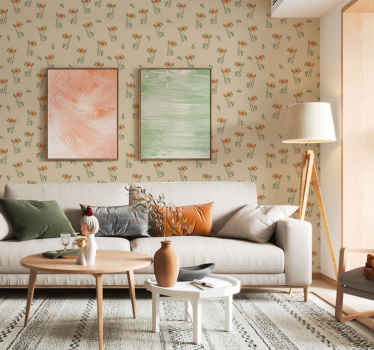 Orange blomst tapet i stuen - TenStickers
