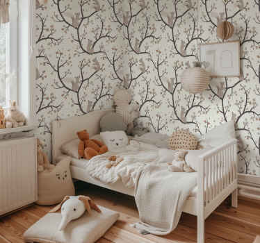 Beige squirrels pattern nursery wallpaper - TenStickers