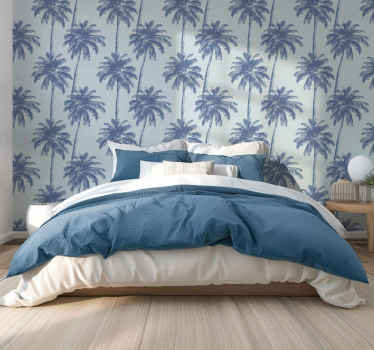 Papel tapiz para cabecera patrón de palmas - TenVinilo