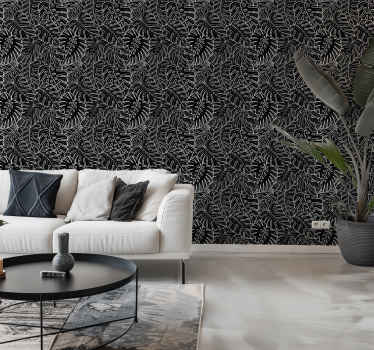Büyük yapraklar siyah duvar kağıdı - TenStickers