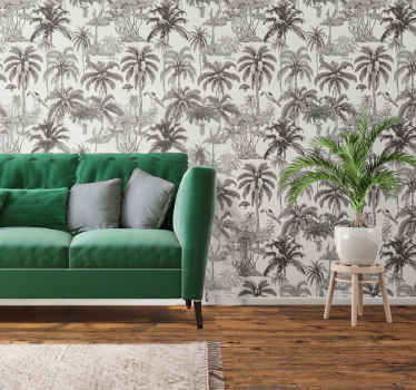 灰色墙纸 棕榈树 - TenStickers