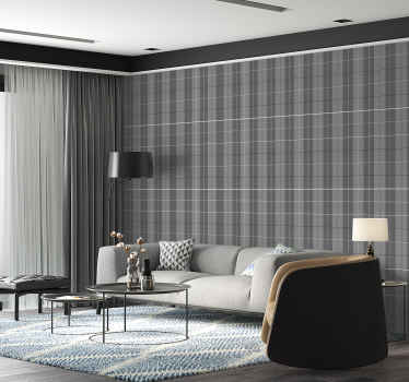 Papel tapiz cuadrados patrón escocés gris - TenVinilo