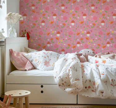 Papier peint chambre enfant motif de champignon floral - TenStickers