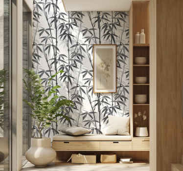 bamboo leaves pattern entrance wallpaper - TenStickers