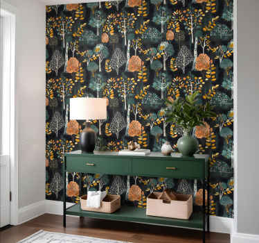 Trees pattern on black background entrance wallpaper - TenStickers