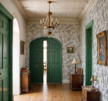 Beige floral pattern hallway wallpaper - TenStickers