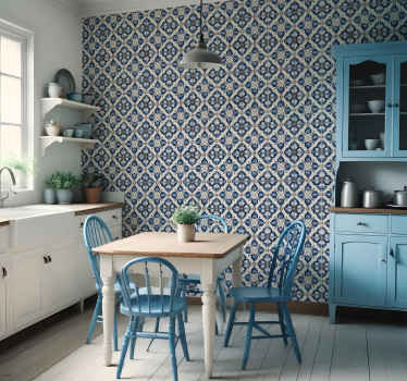 Fliesen Tapete blaues blumenmuster - TenStickers