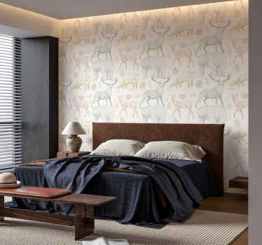 Papel tapiz animales diseño de bosque minimalista - TenVinilo