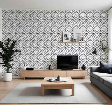 Papel tapiz moderno patrón geométrico blanco y negro - TenVinilo