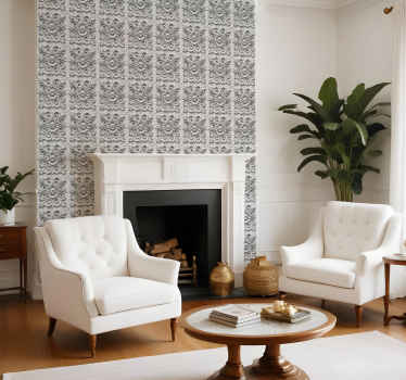 White tiles baroque wallpaper - TenStickers