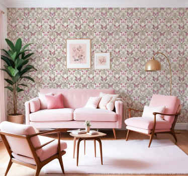 Pink butterflies pattern baroque wallpaper - TenStickers