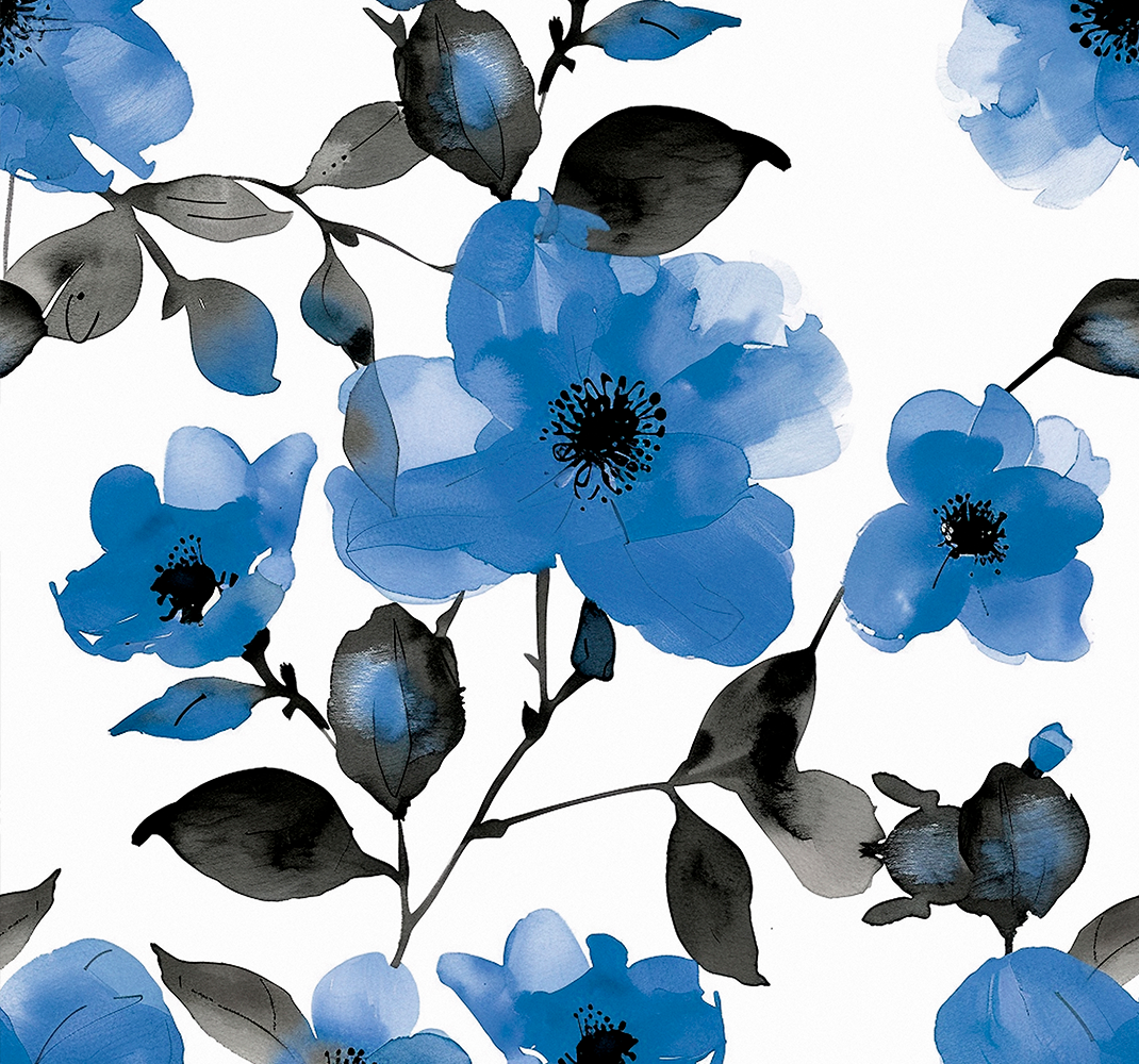 Patroon van blauwe klaprozen behang bloemen