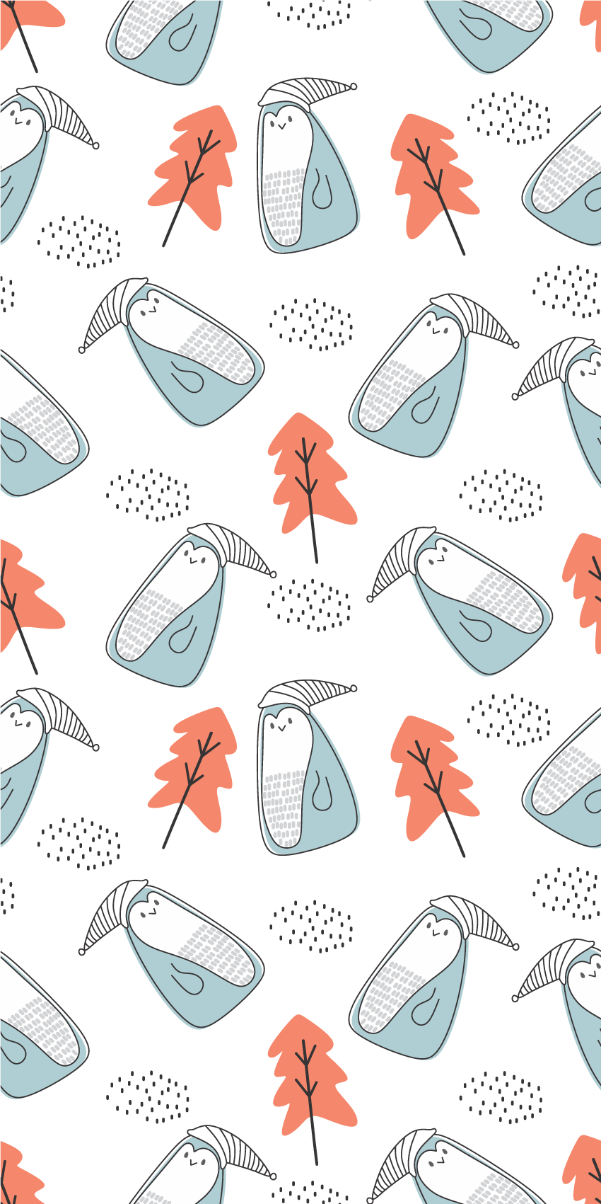 Tenstickers Behang scandinavi&euml; schattige minimalistische pingu&iuml;ns met bomen