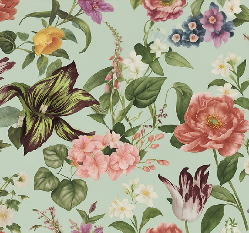 Behang hoofd slaapkamer kleurrijke lente bloemen