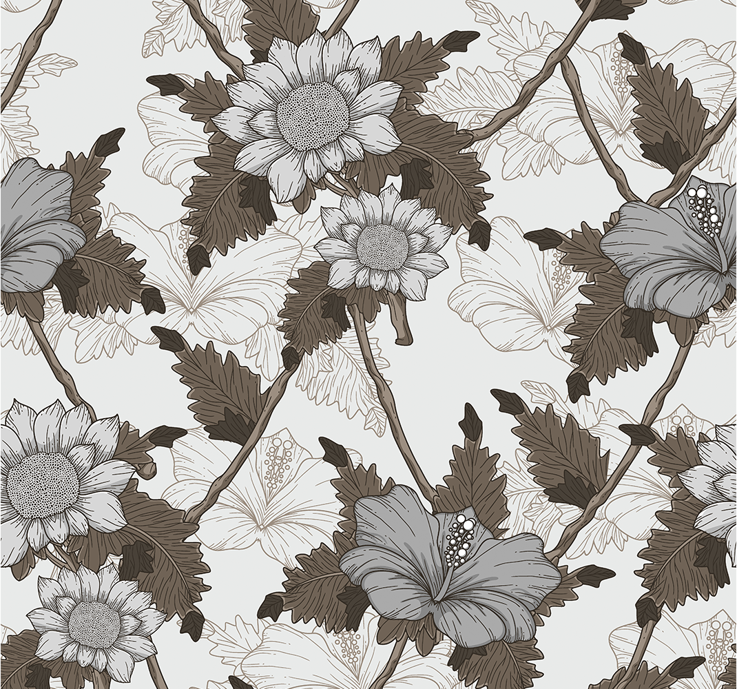 Floral Monochrome ornamental wallpaper