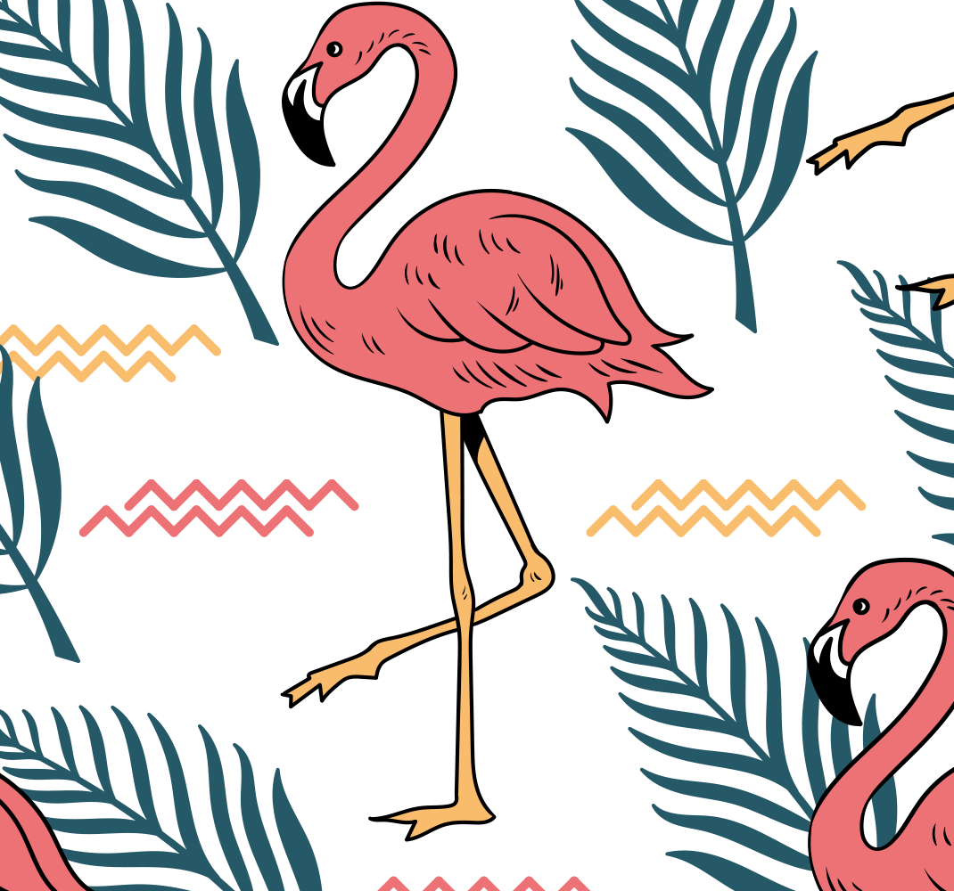 Papel tapiz animales estampado tropical de flamencos