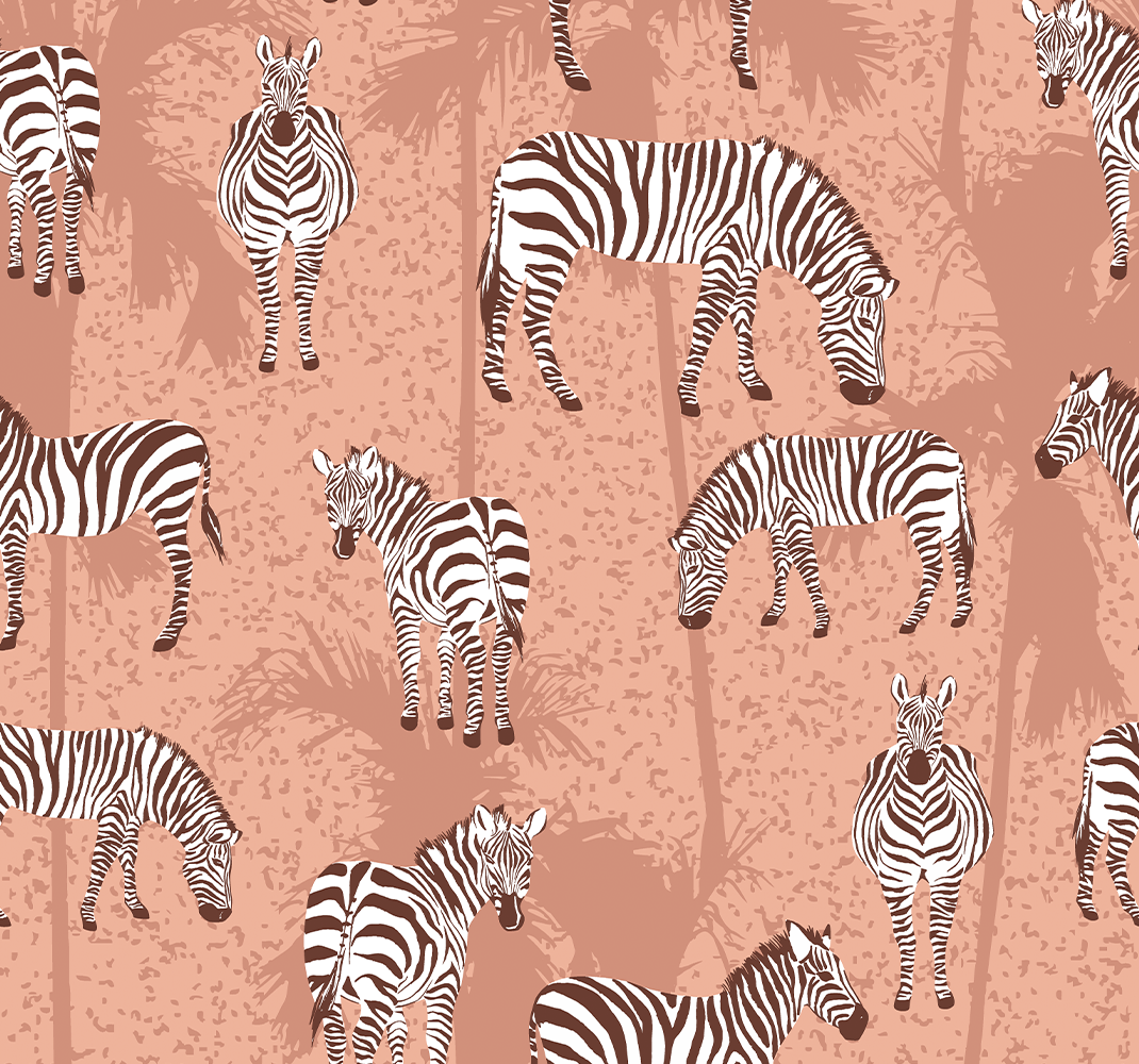 Zebra og palmer brun dyr tapet - TenStickers