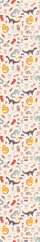 papel de parede criança Dinossauros coloridos com nomes TenStickers. papel de parede criança Dinossauros coloridos com nomes. Papel de parede estampado de animais coloridos para o quarto das crianças. O produtoapresentado ilustra vários dinossauros com textos diferentes descrevendo seu som.