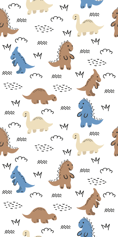 Happy blue and brown dinosuaurs Kids Wallpaper  TenStickers