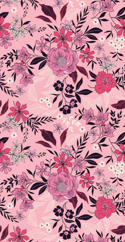 Trendy pink floral pattern Nature wallpaper - TenStickers