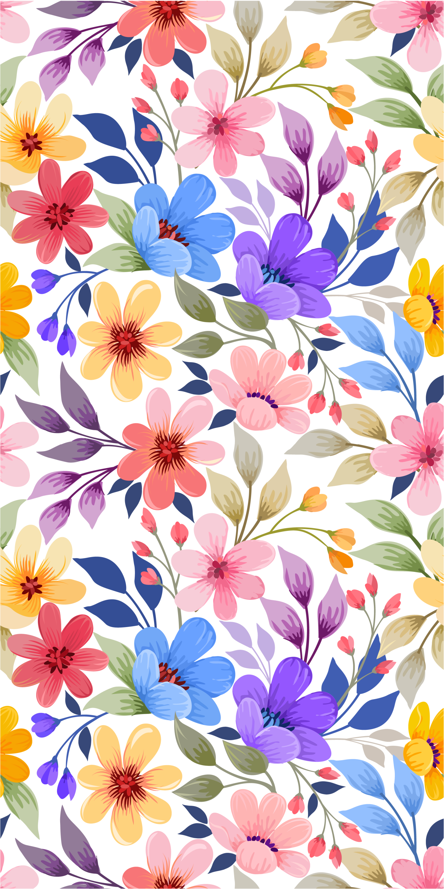 咲くカラフルな花模様の壁紙 Tenstickers