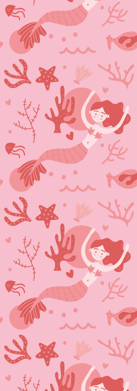 美人鱼粉红色挥舞着微笑的孩子壁纸 Tenstickers