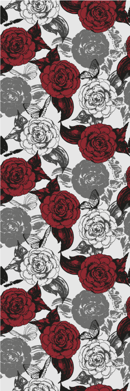 Papel pintado para salón Patrón de flores blancas, negras y rojas -  TenVinilo