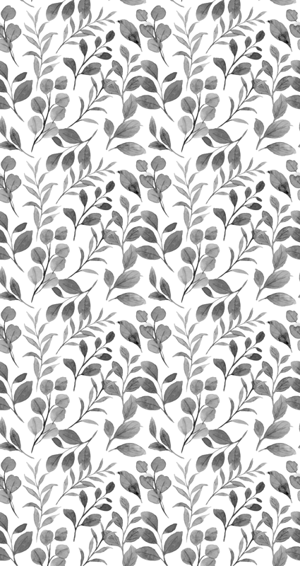 Papier peint feuilles motif gris sur fond blanc