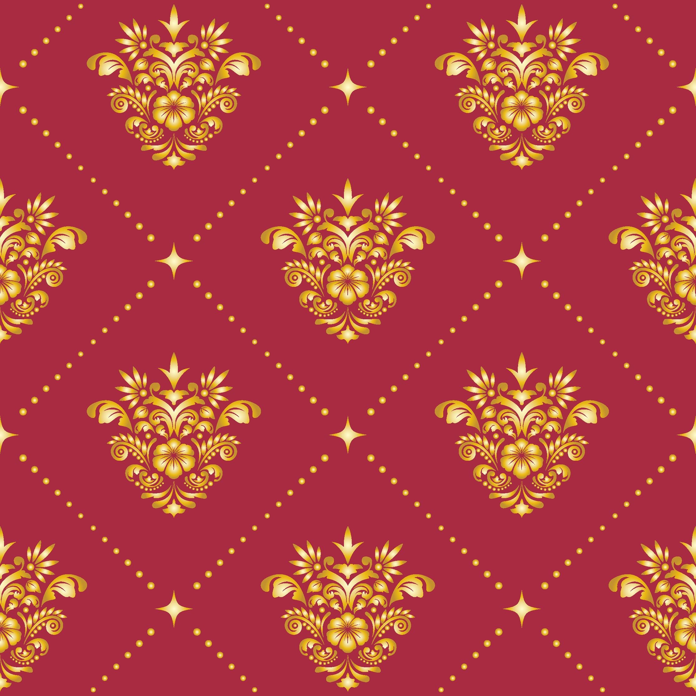 Golden damask pattern Baroque wallpaper