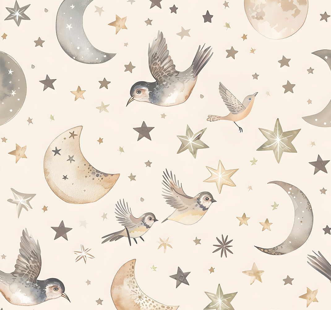 Beige night sky nursery wallpaper