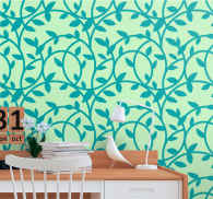 ターコイズブルーの花の自然の壁紙と緑 Tenstickers