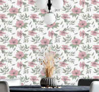 Minimalistic botanical pink flowers Bedroom Wallpaper - TenStickers