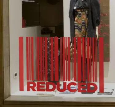 Let your customers know that the prices of the products you offer are reduced, with this bar-code window shop sticker.