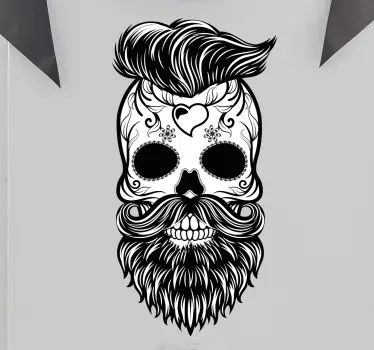 Skull wall stickers and barber stickers - A unique and original sticker featuring a skull with a hipster style haircut, beard and tattoos.