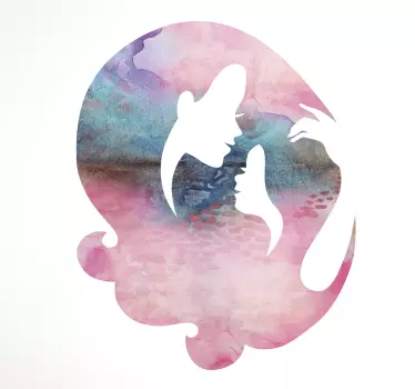 Silhouette Sticker of a Mother and Daughter surrounded by Watercolour. A beautiful decoration for the walls of a house