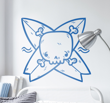 Check out this cool kids wall sticker that has a skull and surfboards on it. You can get it in 50 colors and custom the size.