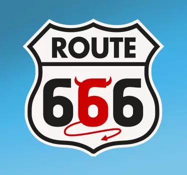 Road sign vinyl decal of Route 66 devil. A nice decoration for any flat surface to flag sign. It is available in any required size.