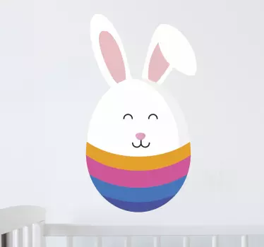 An Easter wall sticker for children. The Easter decal consists of a multi-coloured Easter egg in which the top has been replaced by the Easter Bunny.
