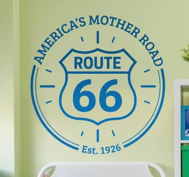 Wall Sticker with the familiar logo of the infamous American highway Route 66 with the words, America's Mother Road written above.