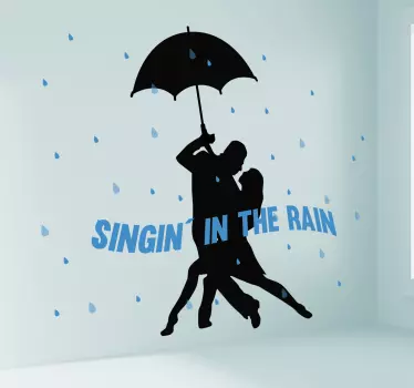 Beautify the home space with this amazing Hollywood wall sticker featured with couple singing in the rain under an umbrella.